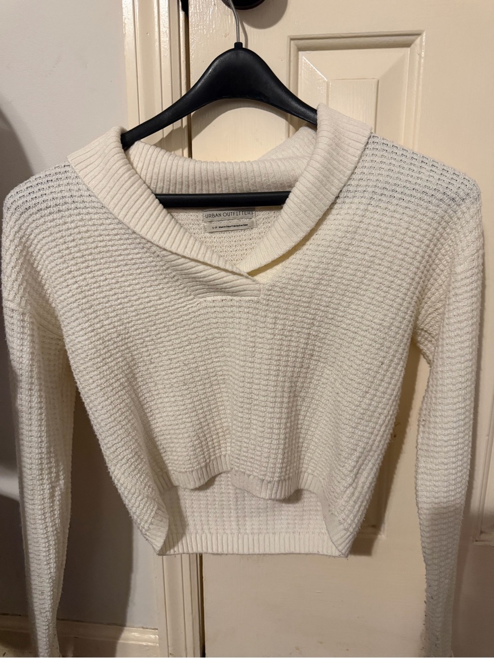 Urban Outfitters Cream Waffle-Knit Cropped Cowl Sweater